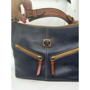 Vintage Dooney & Bourke Navy All Weather Leather Zip Top Bag Hobo Bag PT5